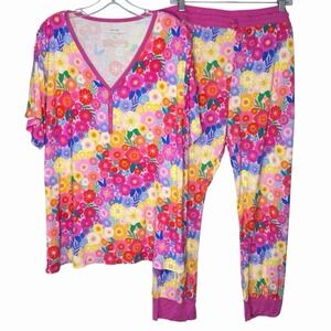 Little Sleepies Women 3XL Mothers Day Floral Rainbow Bamboo Pajama Set LS EUC